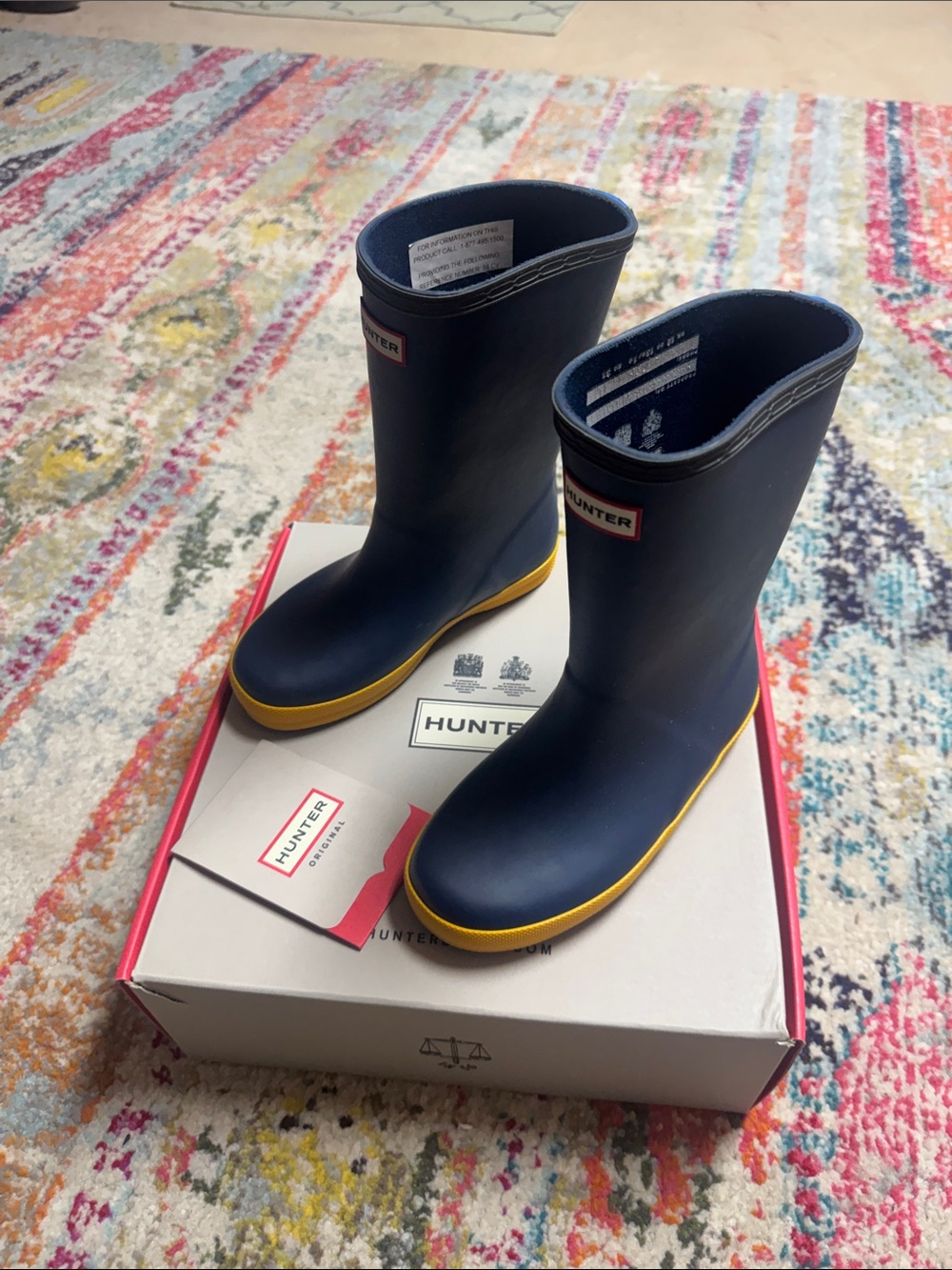 Hunter Classic Kids Navy Rain Boots with Yellow Trim Size 13 / 1